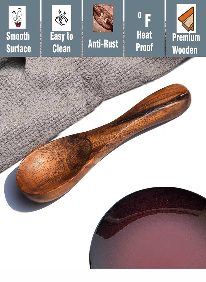 بيور سورس انديا ملاعق ماسالا خشبية من بيور سورس إنديا للأوعية الصغيرة، ملاعق خشبية مصنوعة يدوياً للشاي والقهوة والسكر والتوابل، طقم من 4 قطع (4 بوصة) - Image 5